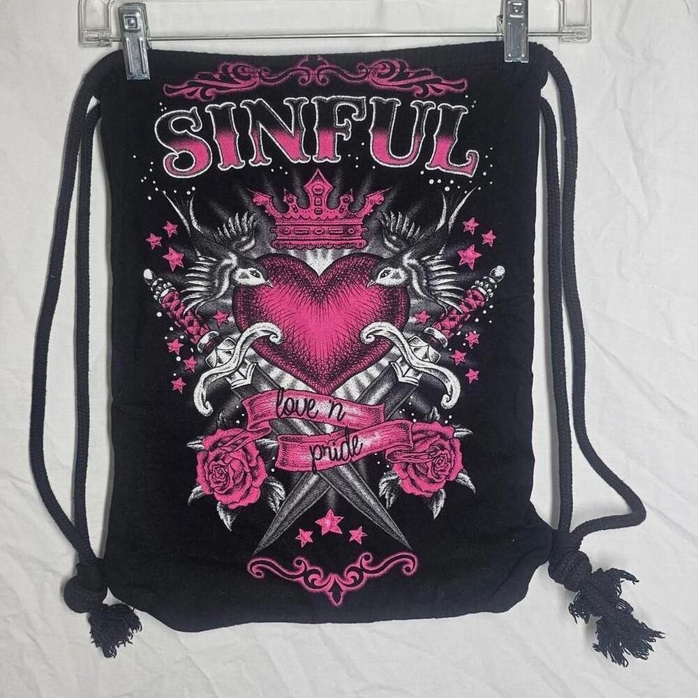 Vintage y2k sinful affliction pink black drawstring bag
